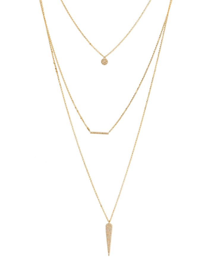 14k Gold 3-chain Layered Necklace With Diamonds