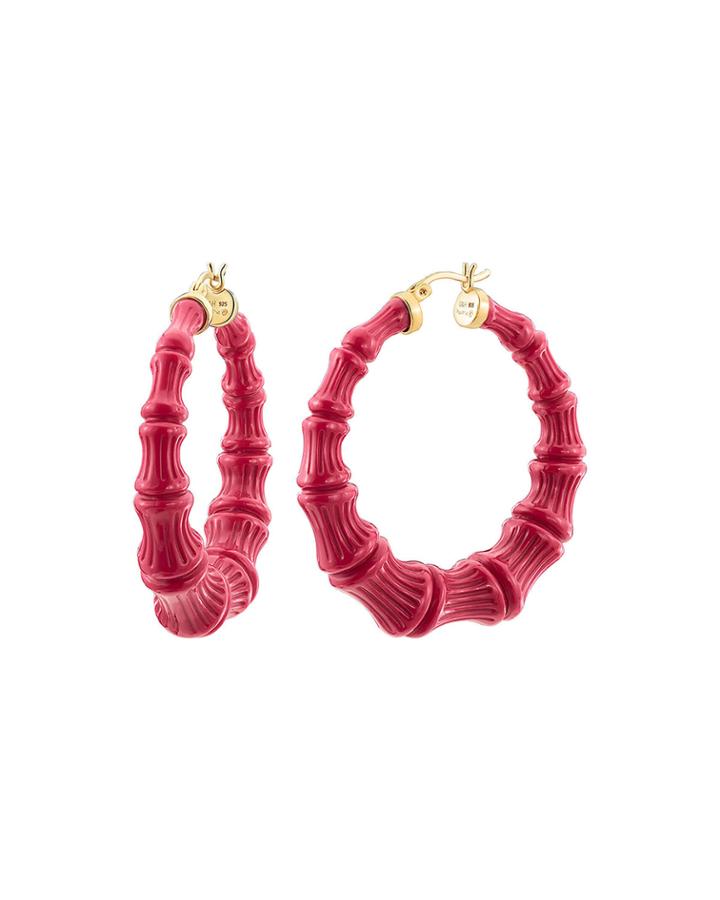 Bamboo Hoop Earrings, Pink Peacock
