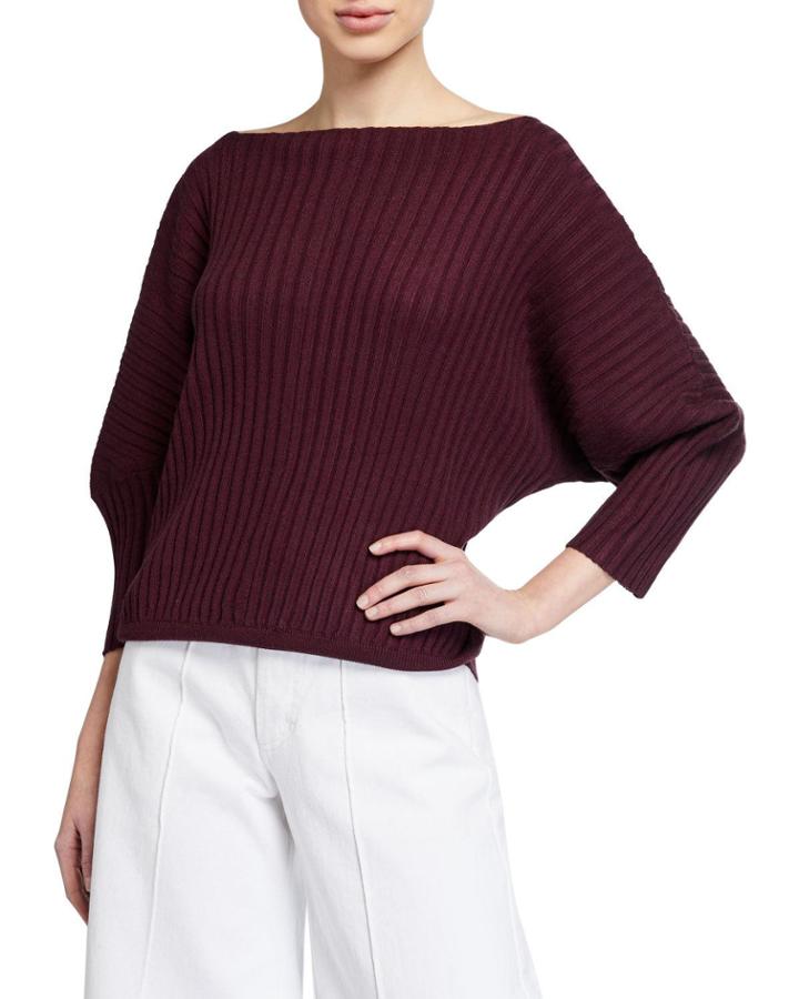 Boat-neck Dolman-sleeve Rib
