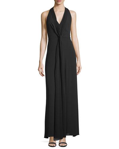 Mara Tie-neck Sleeveless Maxi Dress, Black
