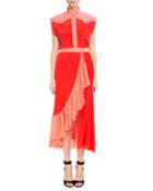 Short-sleeve Snap-front Colorblock Crepe De Chine