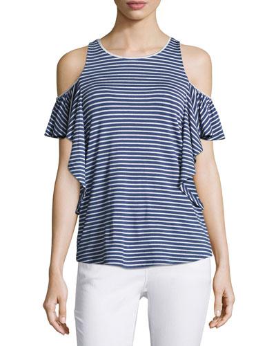Cold-shoulder Cascade-sleeve Tank Top