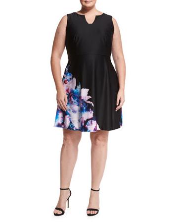 Sleeveless Floral Fit & Flare Dress, Black/dust,