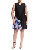 Sleeveless Floral Fit & Flare Dress, Black/dust,