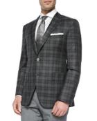 Windowpane Two-button Sport Jacket, Charcoal