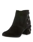 Veruca Embellished Velvet Boot, Black