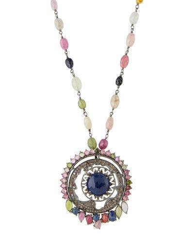 Multihued Sapphire, Tourmaline & Diamond Pendant Necklace