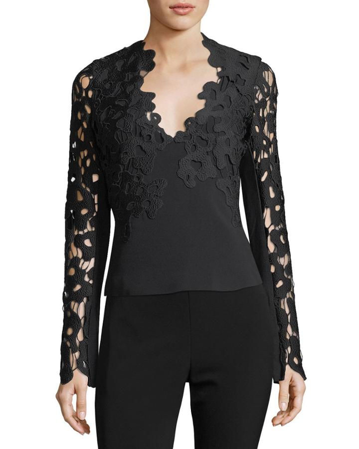 Cut Lace-trim Long-sleeve Top