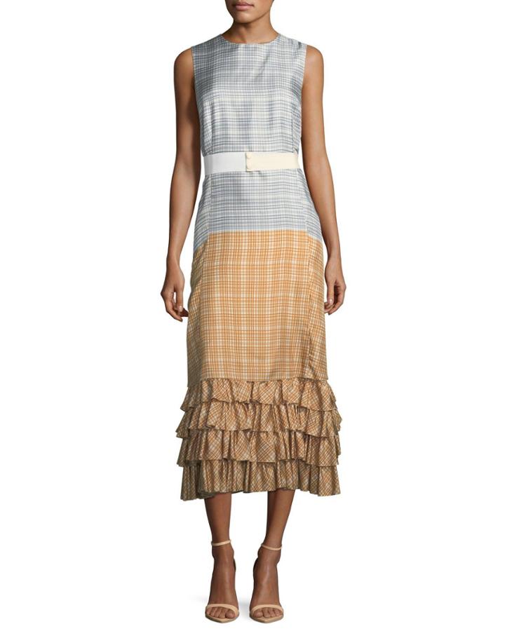 Dottie Plaid Ombre Silk Twill Convertible Dress