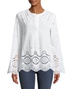 Bell-sleeve Eyelet Button-front Blouse