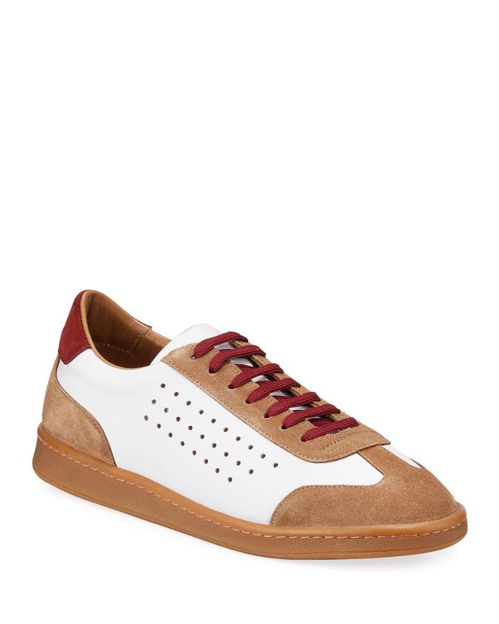 Men's Colorblock Mixed Leather Tennis
