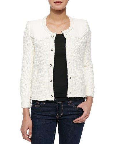 Halston Textured Woven Jacket, Ecru