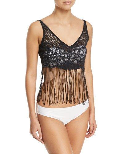 Flirty Fringe Tank Top, Black