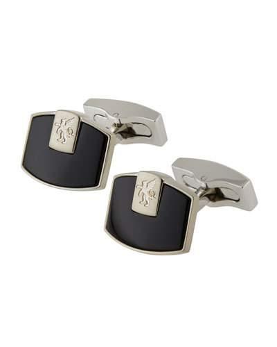 Rhodium-plated Onyx & Griffin Logo Cuff