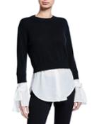 Layered Cashmere Georgette Twofer Pullover
