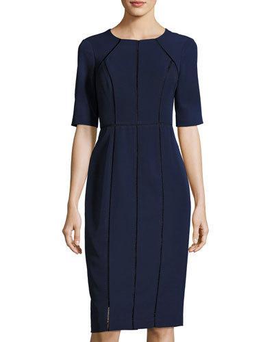 Dream Crepe Ladder-stitch Sheath Dress, Dark Blue