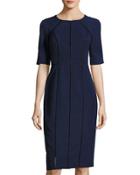 Dream Crepe Ladder-stitch Sheath Dress, Dark Blue