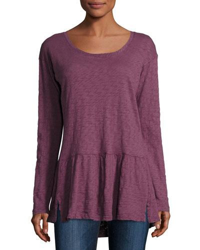 Ruffle-hem Scoop-neck Top, Wine