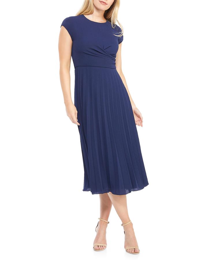 Faux-wrap Pleated Dress