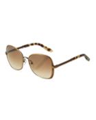 Bottega Veneta Oversized Square Metal/plastic Combo Sunglasses, Brass, Women's,