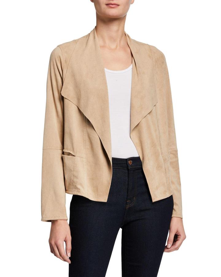 Faux-suede Shawl-collar Open Jacket