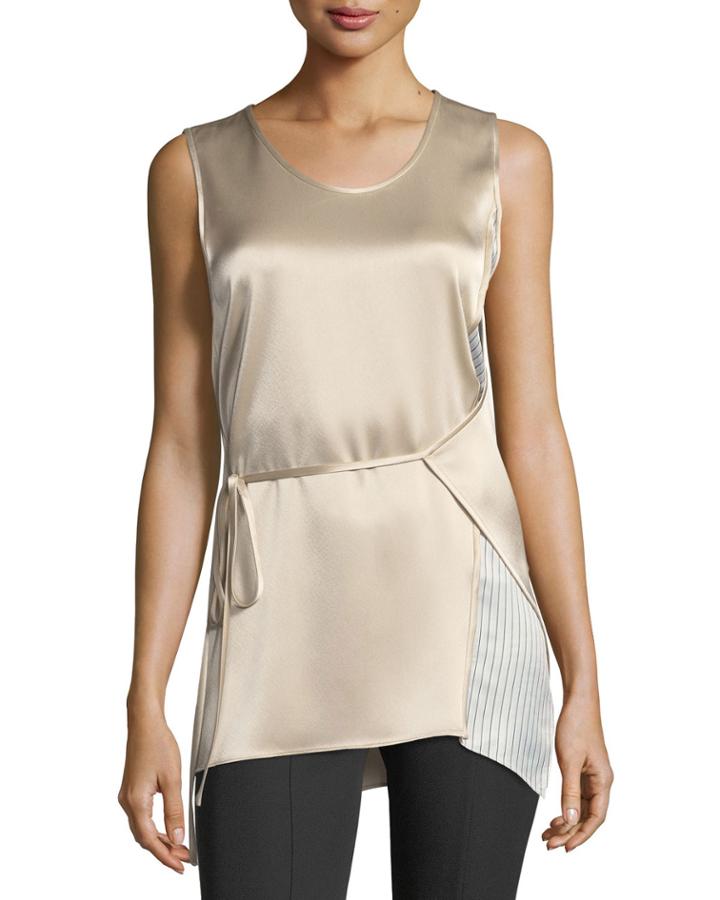 Sleeveless Heavy Drape Satin Wrap Top W/