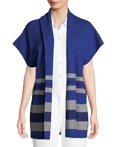 Textured Inlay Knit Shawl-collar Jacket, Cobalt