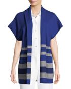 Textured Inlay Knit Shawl-collar Jacket, Cobalt