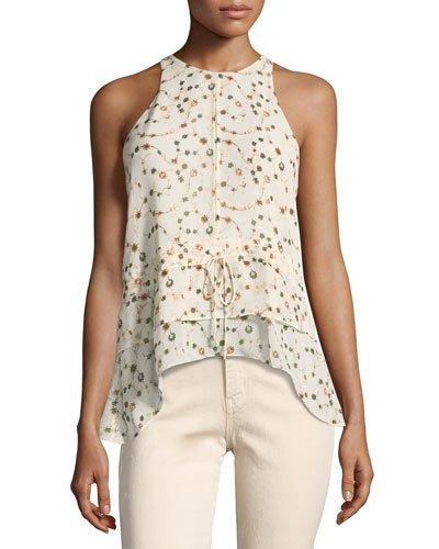 Cascade-hem Floral-print
