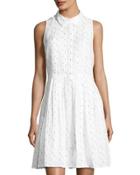 Sleeveless Square-dot A-line Dress, White