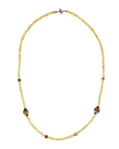 Long Fire Agate, Quartz & Spinel Beaded Necklace
