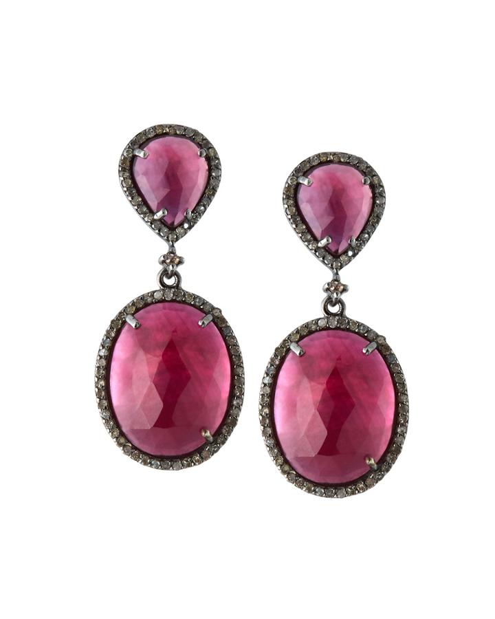 Glass Filled Composite Ruby & Diamond Drop Earrings