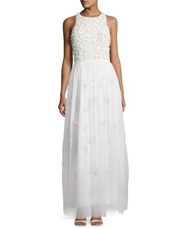 Floral-appliq&eacute; Sleeveless Maxi Dress, Ivory