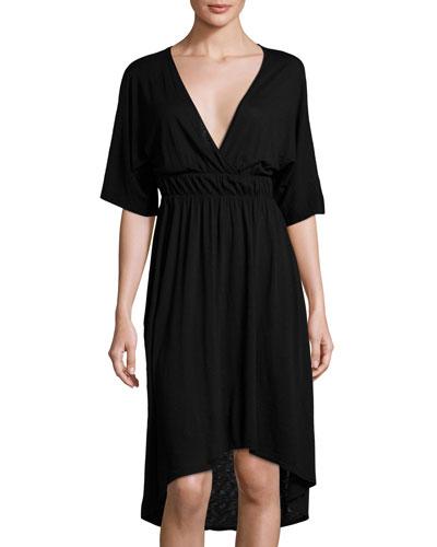 Zoe Dolman-sleeve High-low Dress, Black
