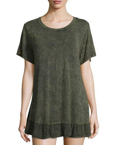 Short-sleeve Shirtdress W/ruffled Hem, Olive