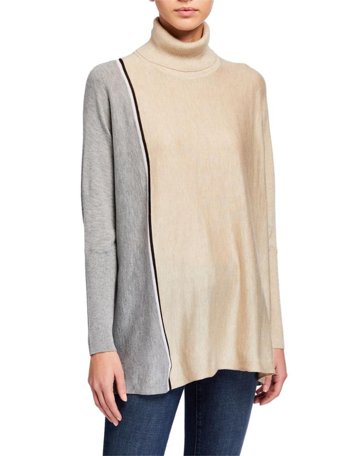 Colorblock Turtleneck Poncho
