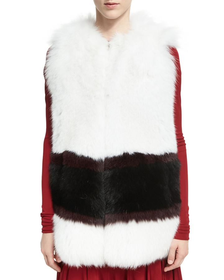 Graphic-stripe Fox Fur Vest