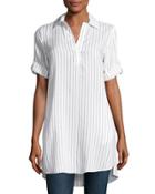 Short-sleeve Pinstripe Tunic, White
