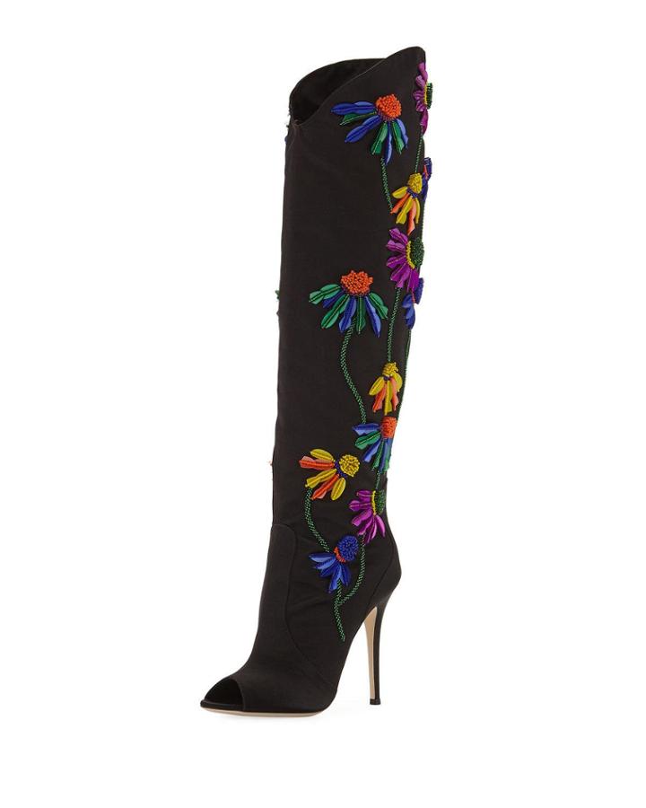 Floral-embroidered Peep-toe