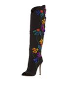 Floral-embroidered Peep-toe