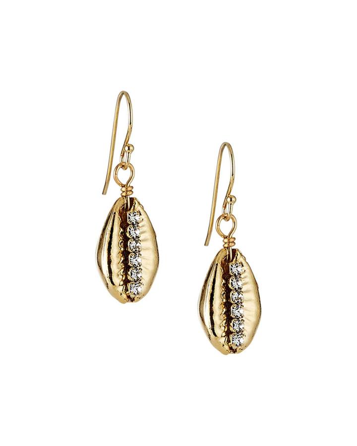 Cast Cowrie Bead & Rhinestone Earrings