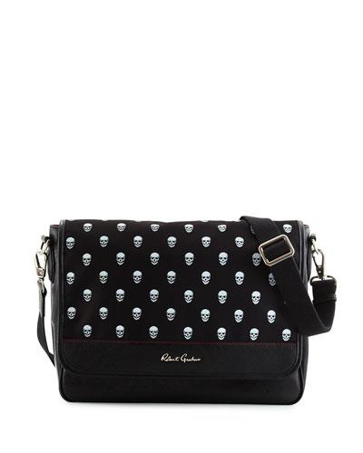 Men's Racer Skull-print Messenger Bag, Black