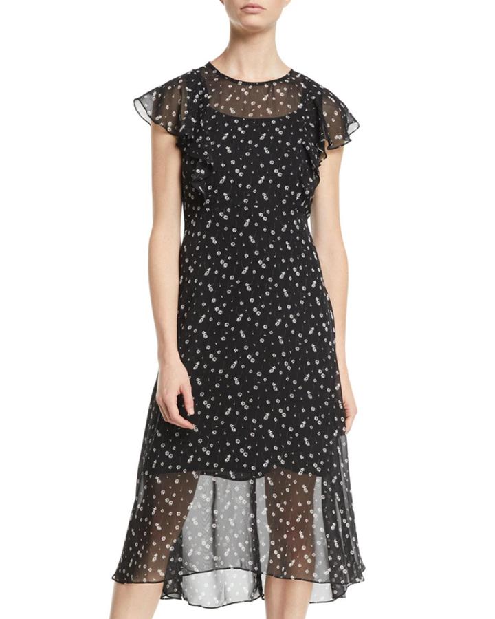 Leona Floral-print Chiffon Illusion Dress
