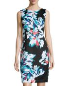 Floral-print Fitted Dress, Black/multi
