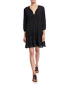 Lupe Metallic V-neck 3/4-sleeve Mini Peasant Dress