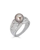 Classic 14k White Gold Diamond & Tahitian Pearl Ring,