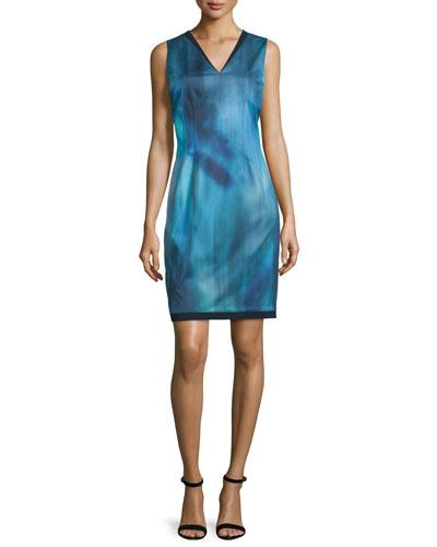 Emory Sleeveless Printed Sheath Dress, Dark Refresh