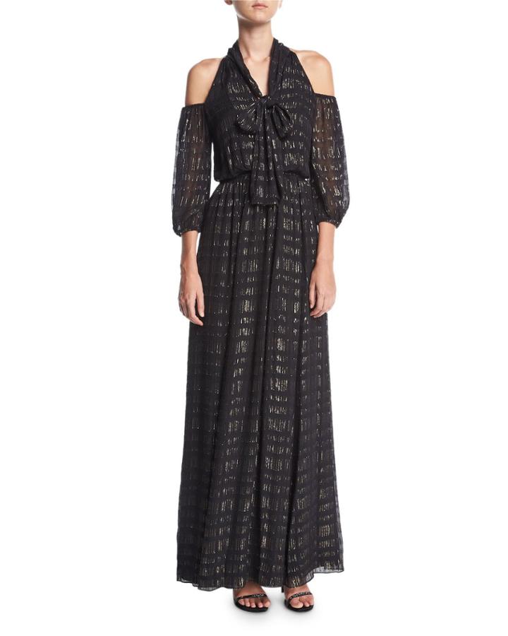 Laurel Cold-shoulder Tie-neck Evening Gown