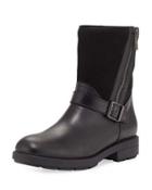 Laura Mixed Leather Zip Boot, Black