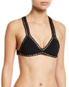 Smocked Crochet-trim Metallic Bikini Top